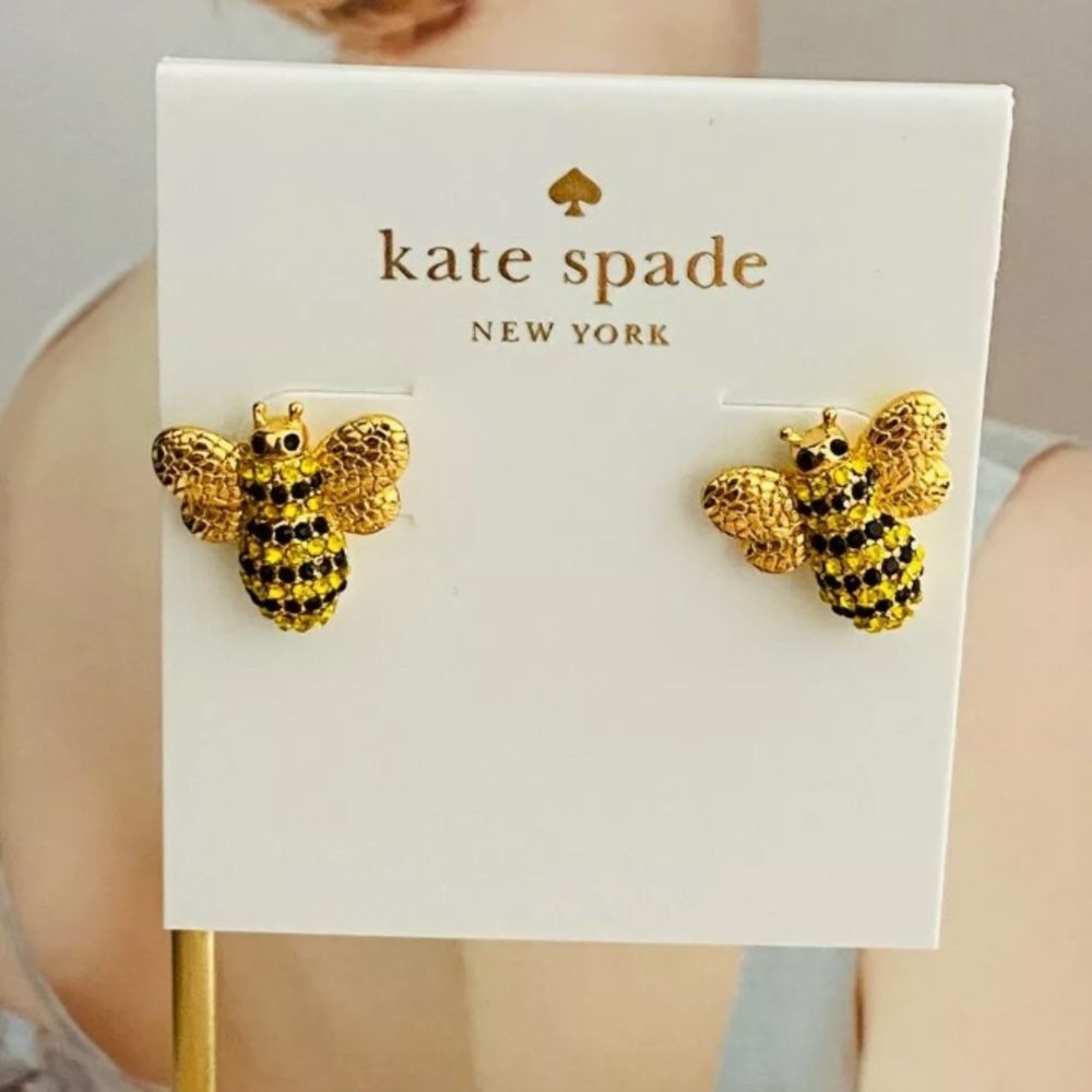 Kate spade gold bee earrings bug black dust bag